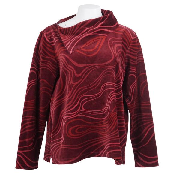GUDRUN SJODEN Women Sweater L Red Swirl Print Velour Organic Cotton Long Sleeve - Picture 2 of 9